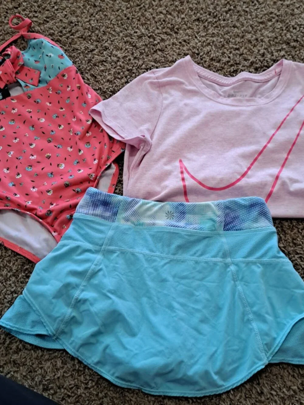 Girls Large clothing lot skort shirt swimsuit nike athleta pink blue and flowers